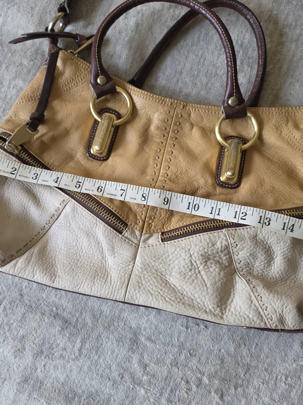 B. Makowsky Colorblock Leather Satchel cream, tan, brown Shoulder Bag
